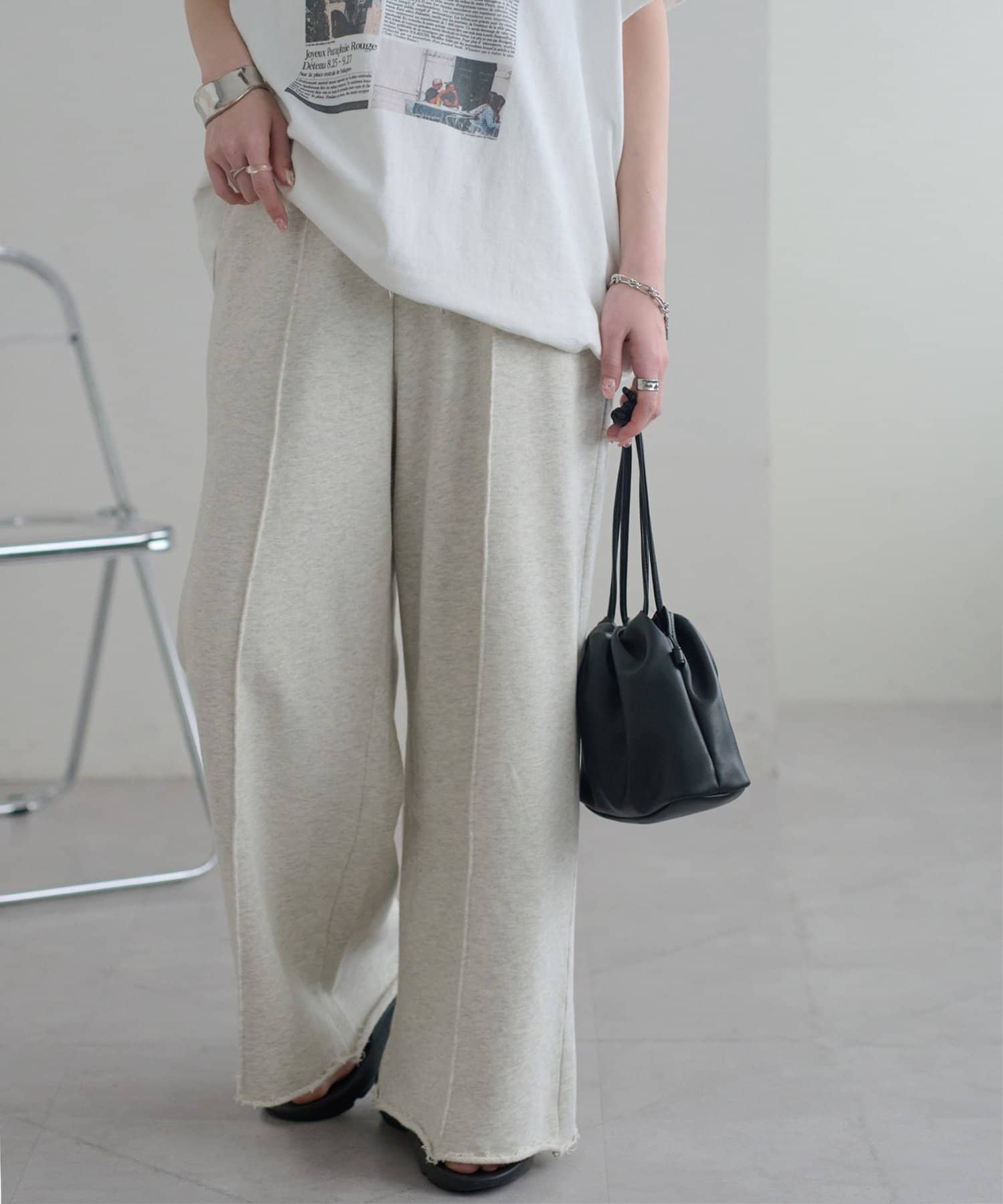 DISCOAT(ディスコート) 【WEB限定】裏毛センタープレスワイドパンツ