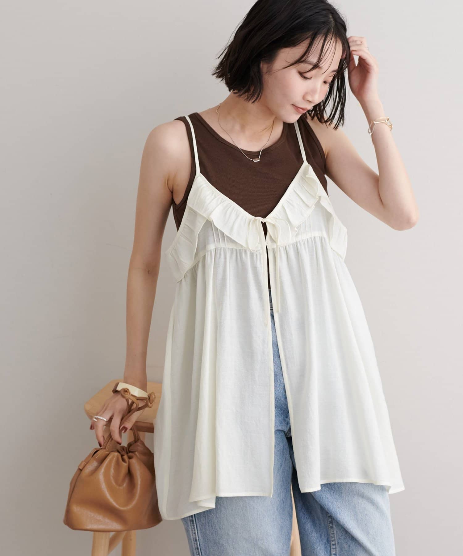 DISCOAT(ディスコート) 【WEB限定】前リボンフリルキャミチュニック