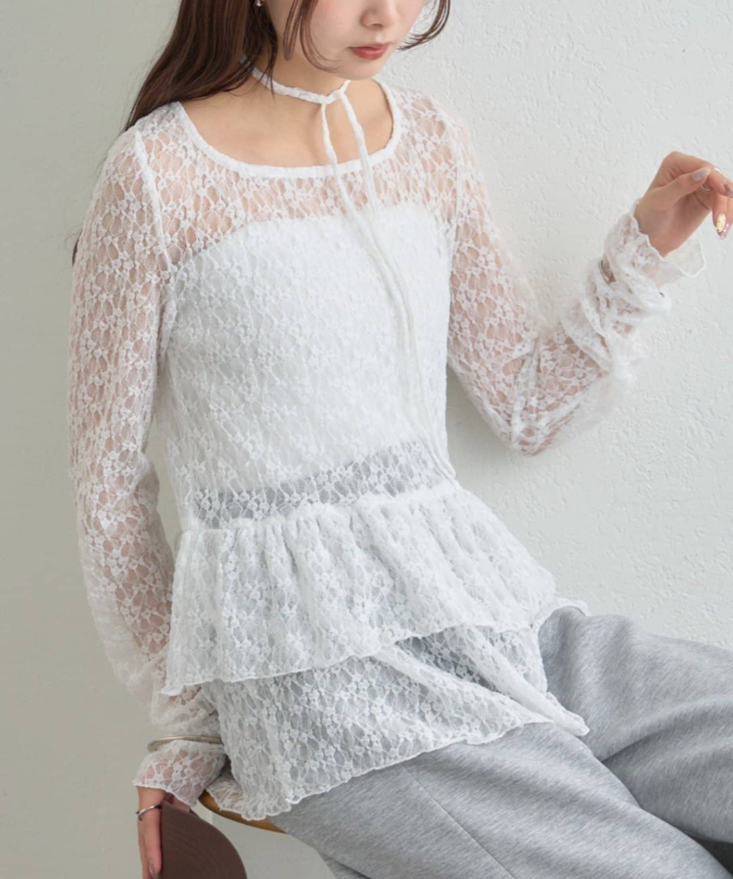 mystic(ミスティック) 《新色ラインストーン》ドットティアードプルオーバー