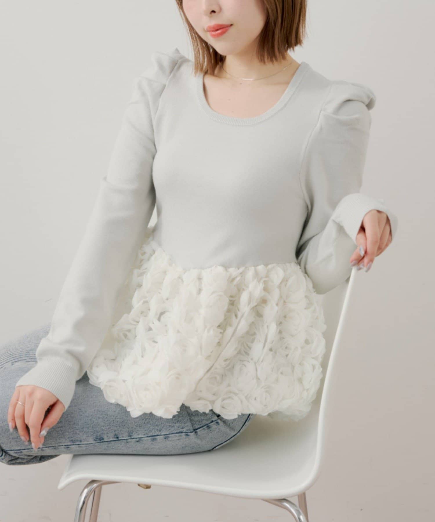 Chico(チコ) 【SALON by Chico】パワショルローズペプラムニット