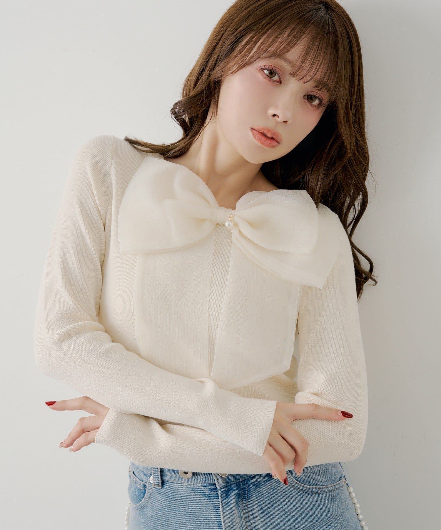 Chico(チコ) 【SALON by Chico】BIGリボンリブニット