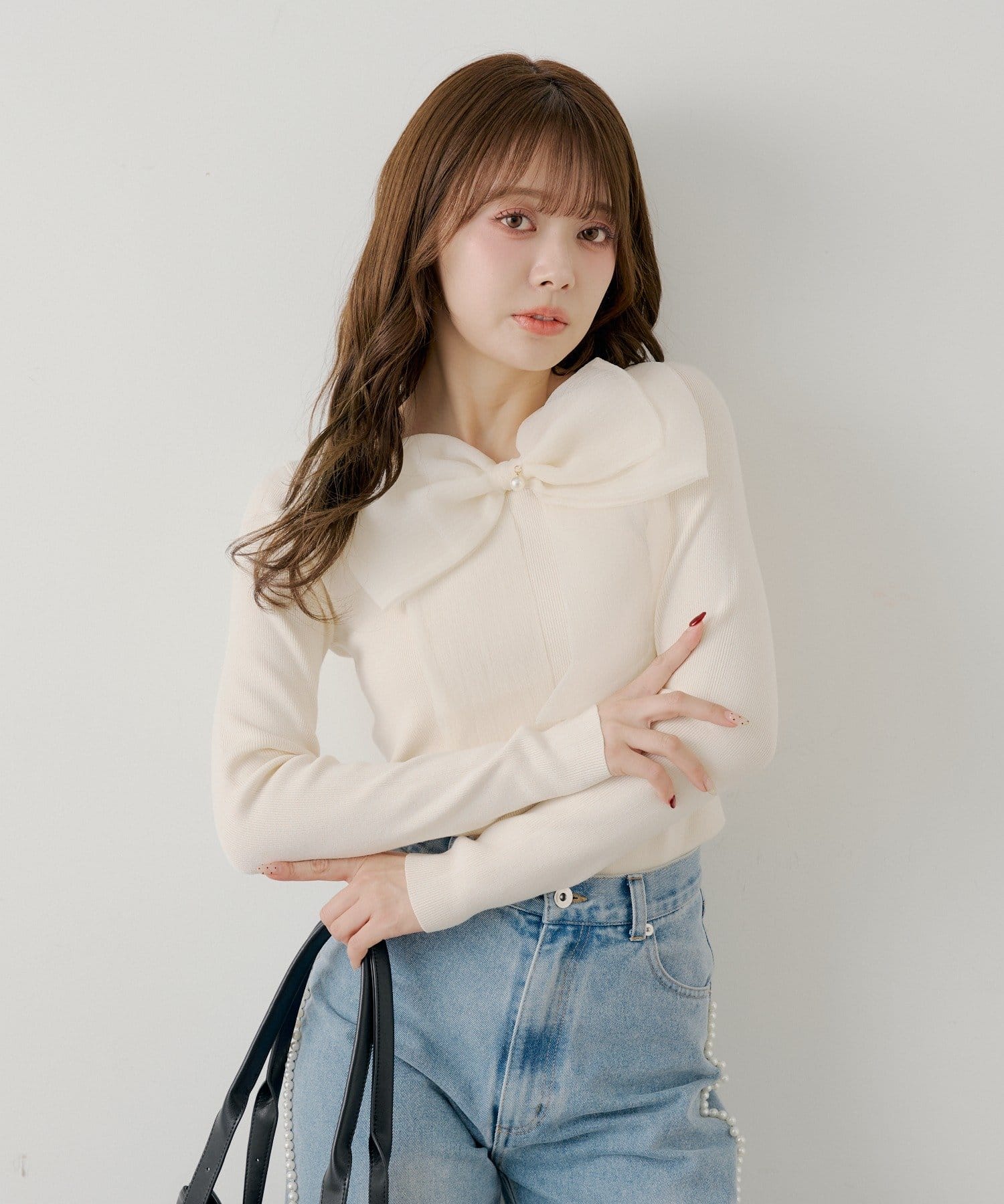 Chico(チコ) 【SALON by Chico】BIGリボンリブニット