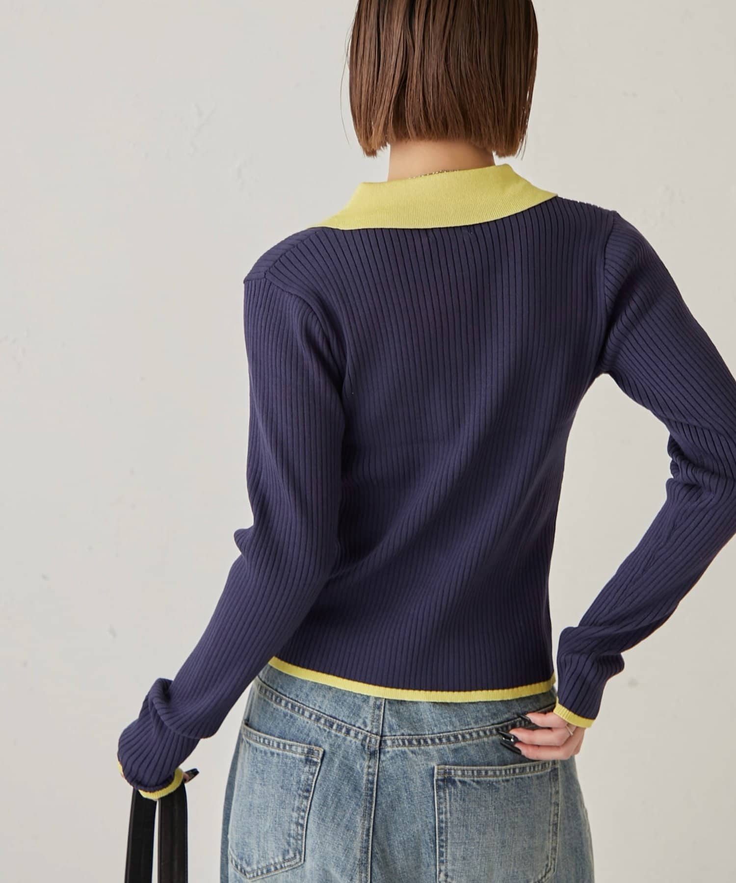 WHO’S WHO gallery(フーズフーギャラリー) TWO-TONE COLLARED RIB SLIM CARDIGAN