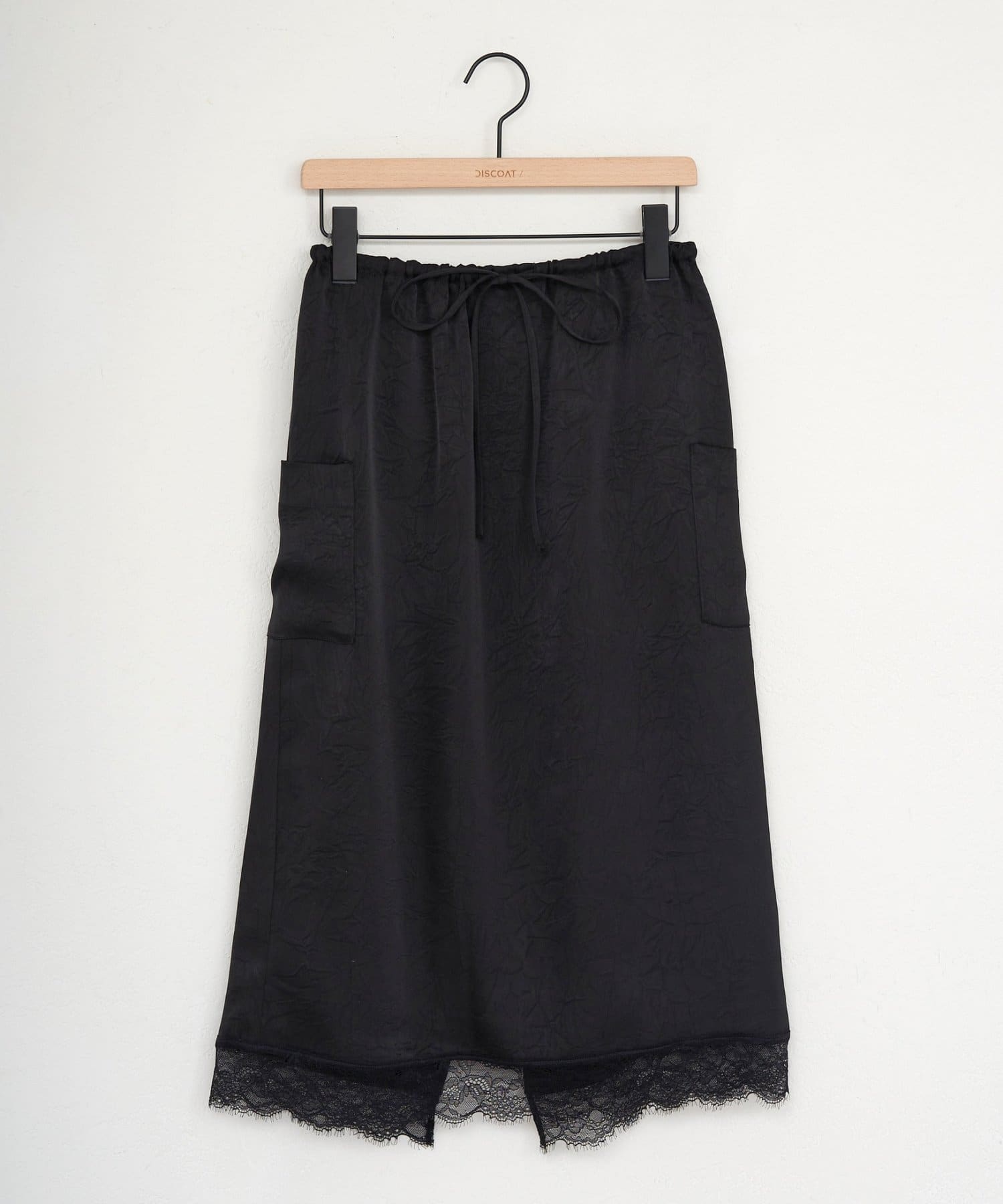 DISCOAT(ディスコート) 【umm.】ヒゲレースクラッシュサテンミドルスカート