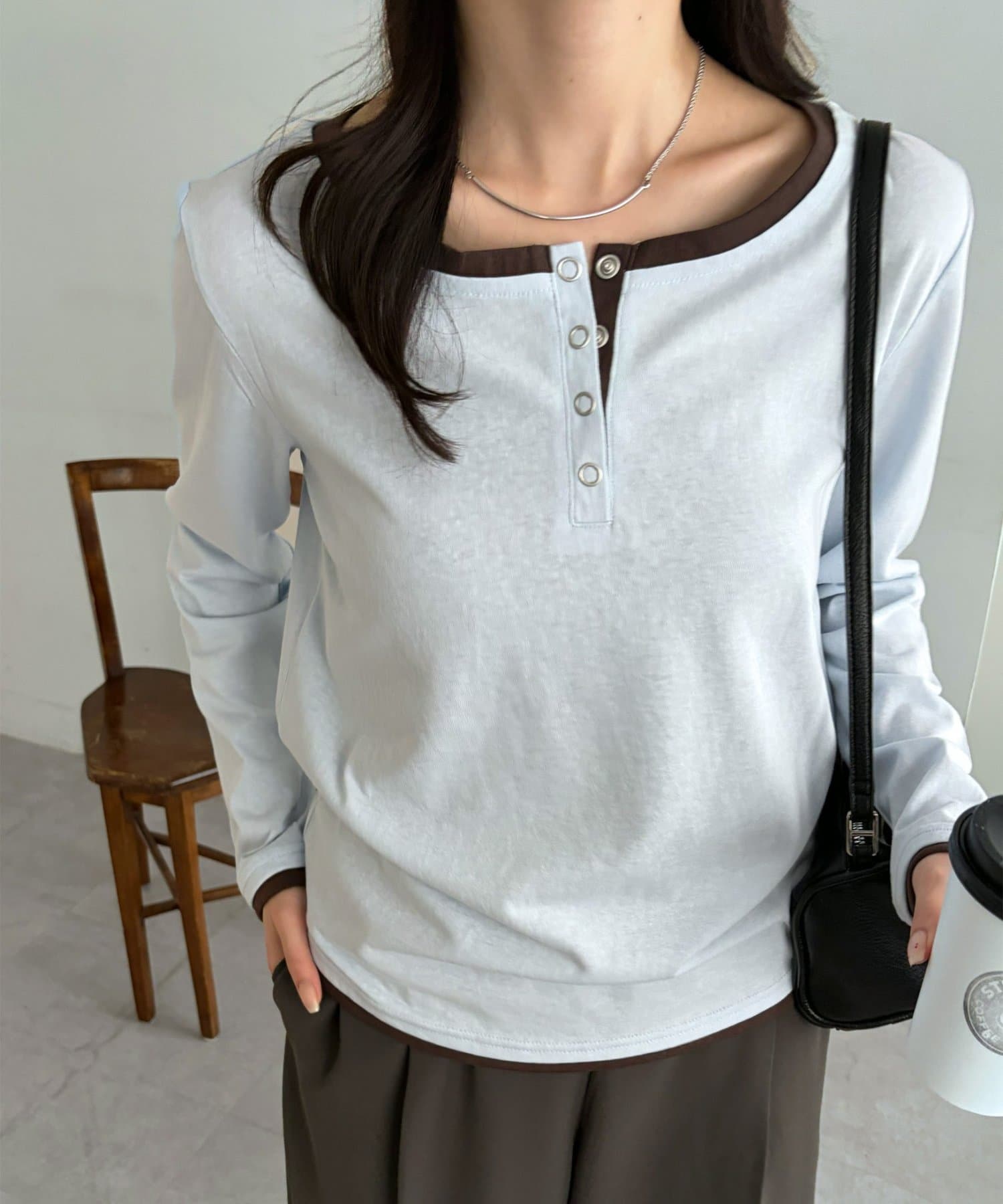 DISCOAT(ディスコート) 【WEB限定】レイヤードヘンリーネックロンT