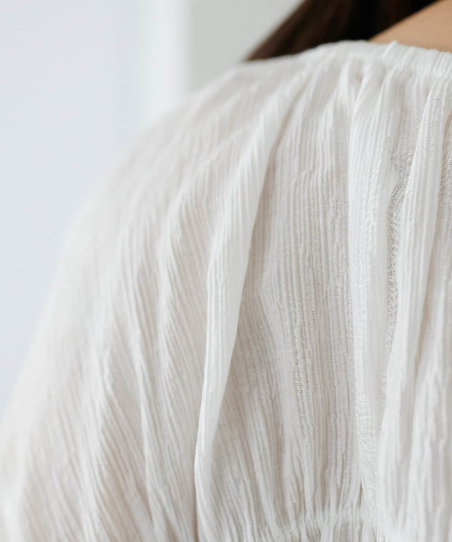 DISCOAT(ディスコート) 【WEB限定】シャーリングリボン楊柳ブラウス