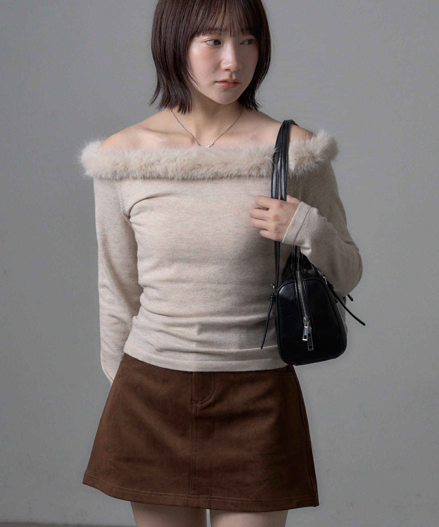 OUTLET(アウトレット) 【mystic】ファーオフショルニット