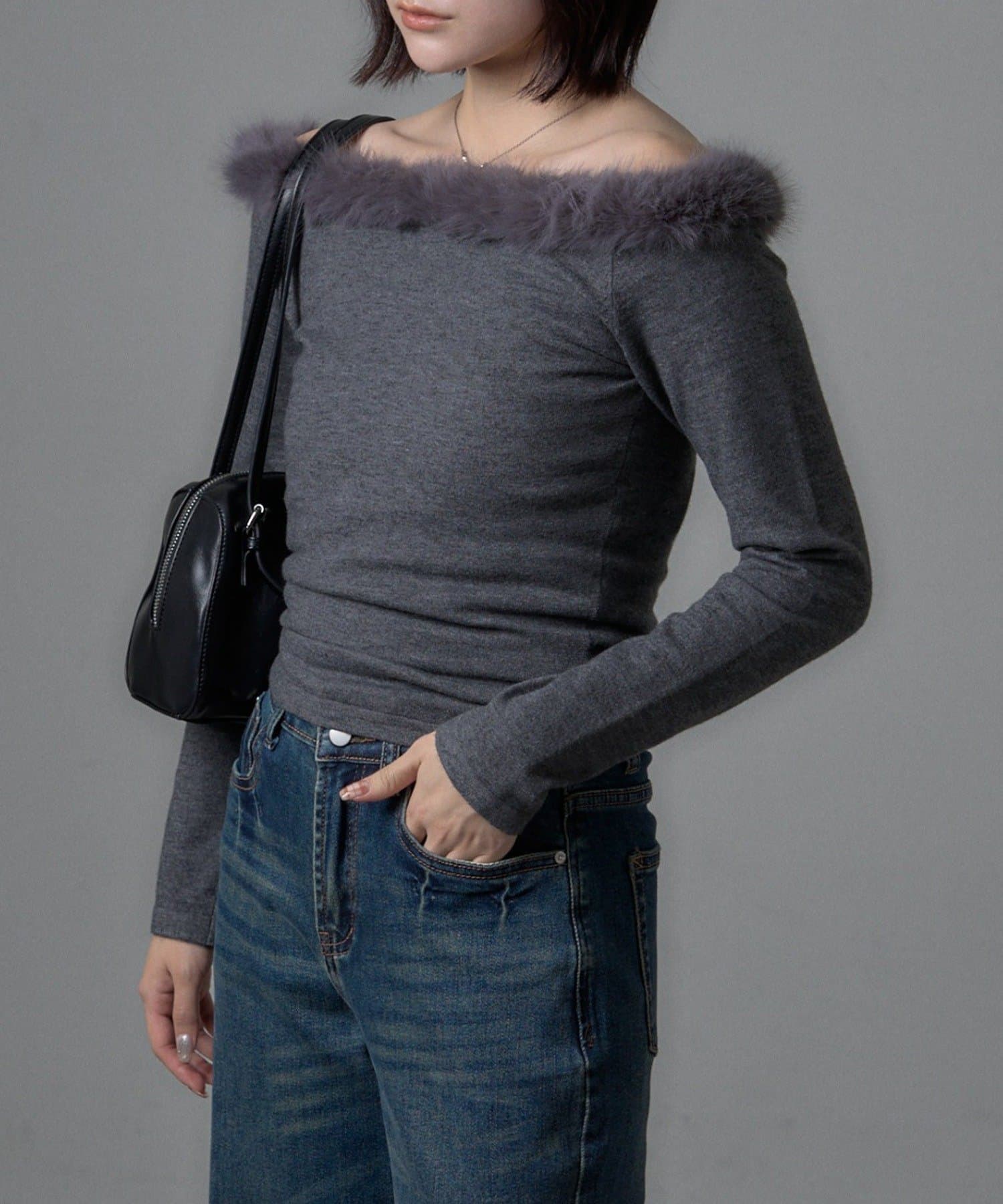 OUTLET(アウトレット) 【mystic】ファーオフショルニット