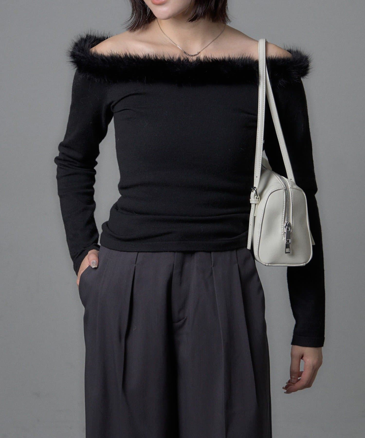 OUTLET(アウトレット) 【mystic】ファーオフショルニット