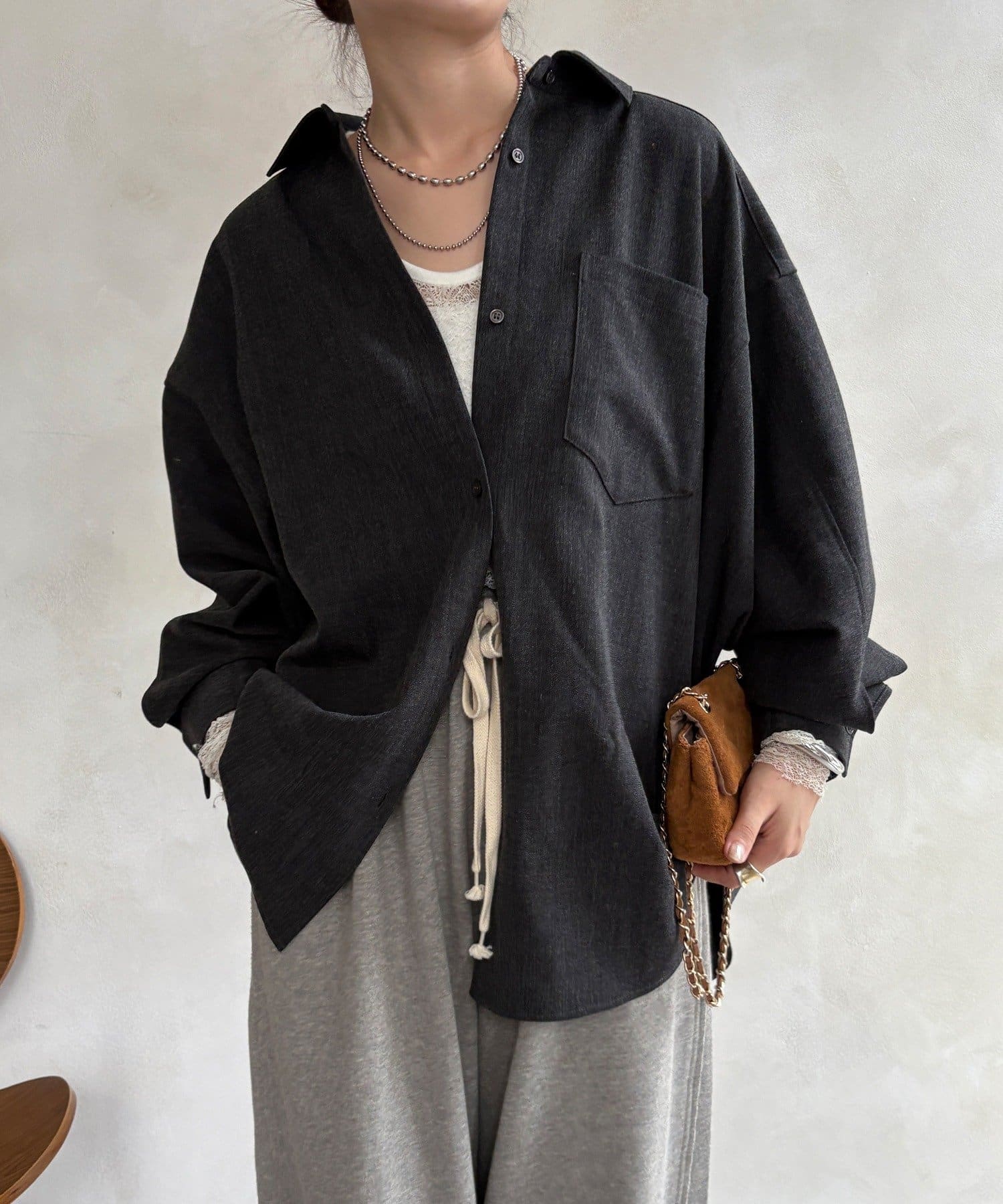 OUTLET(アウトレット) 【DouDou】ウール調ドルマンビッグシャツ