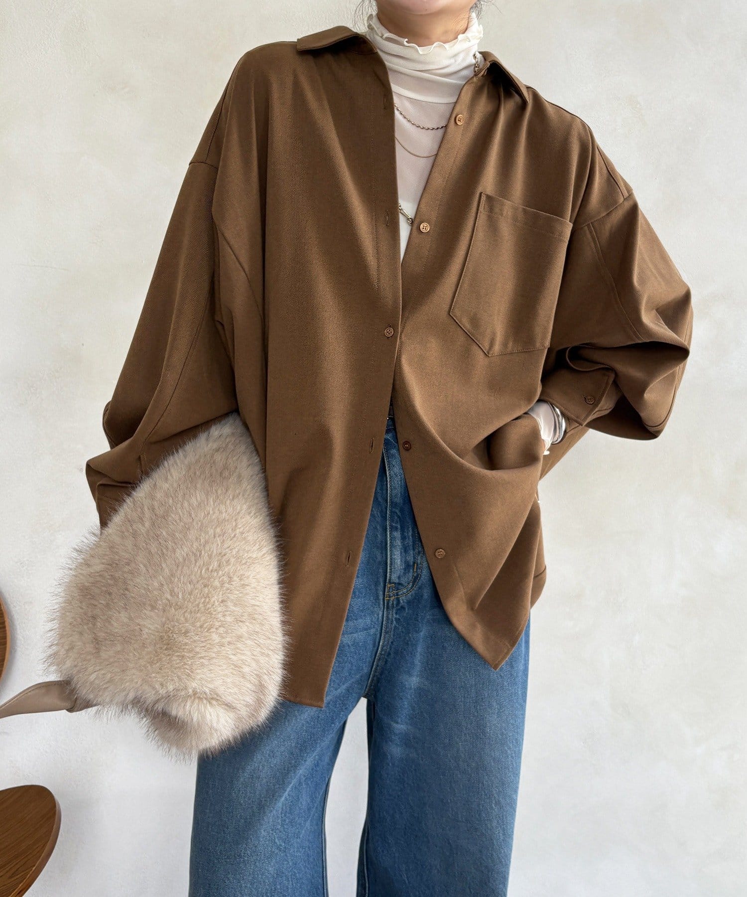 OUTLET(アウトレット) 【DouDou】ウール調ドルマンビッグシャツ