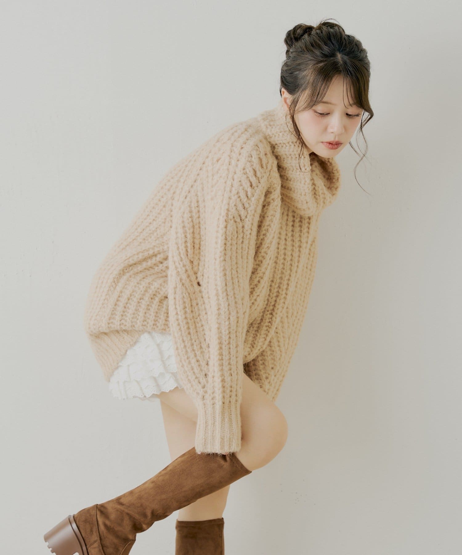 OUTLET(アウトレット) 【Chico】タートルルーズニットワンピース