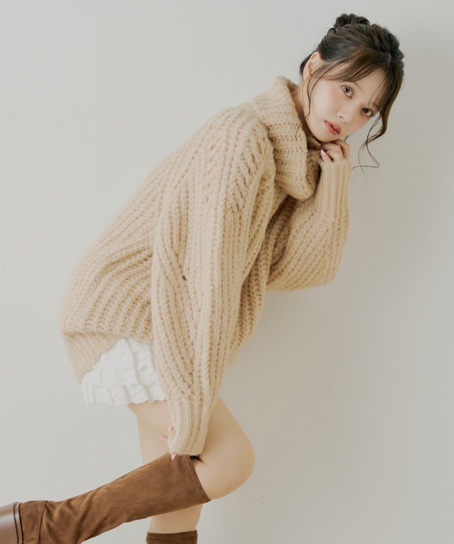 OUTLET(アウトレット) 【Chico】タートルルーズニットワンピース