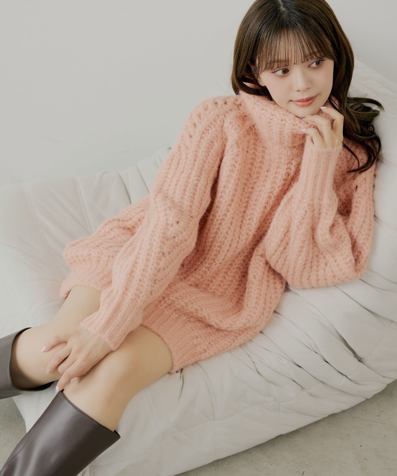 OUTLET(アウトレット) 【Chico】タートルルーズニットワンピース