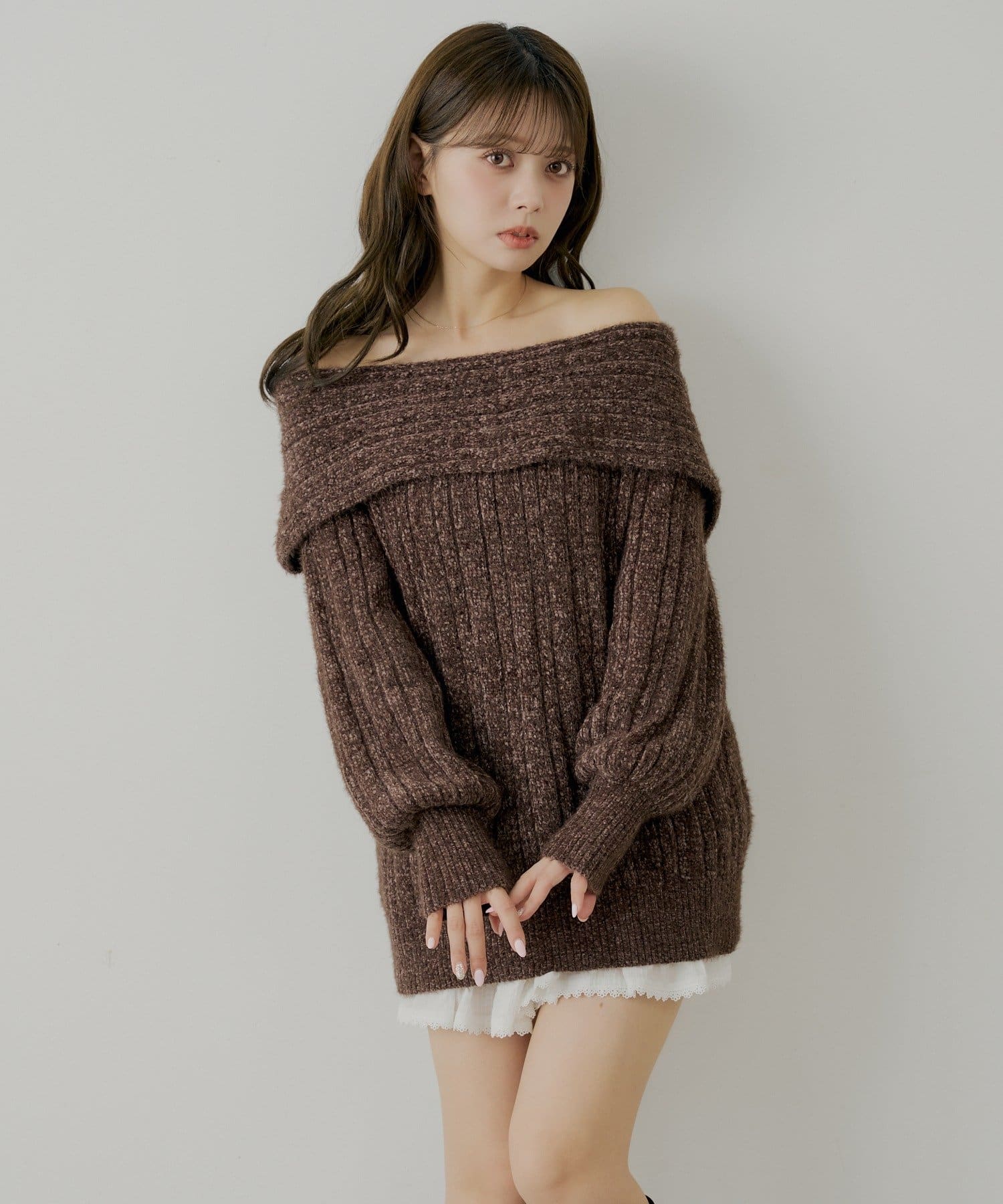 OUTLET(アウトレット) 【Chico】前後2wayシャギーオフショルミニワンピース