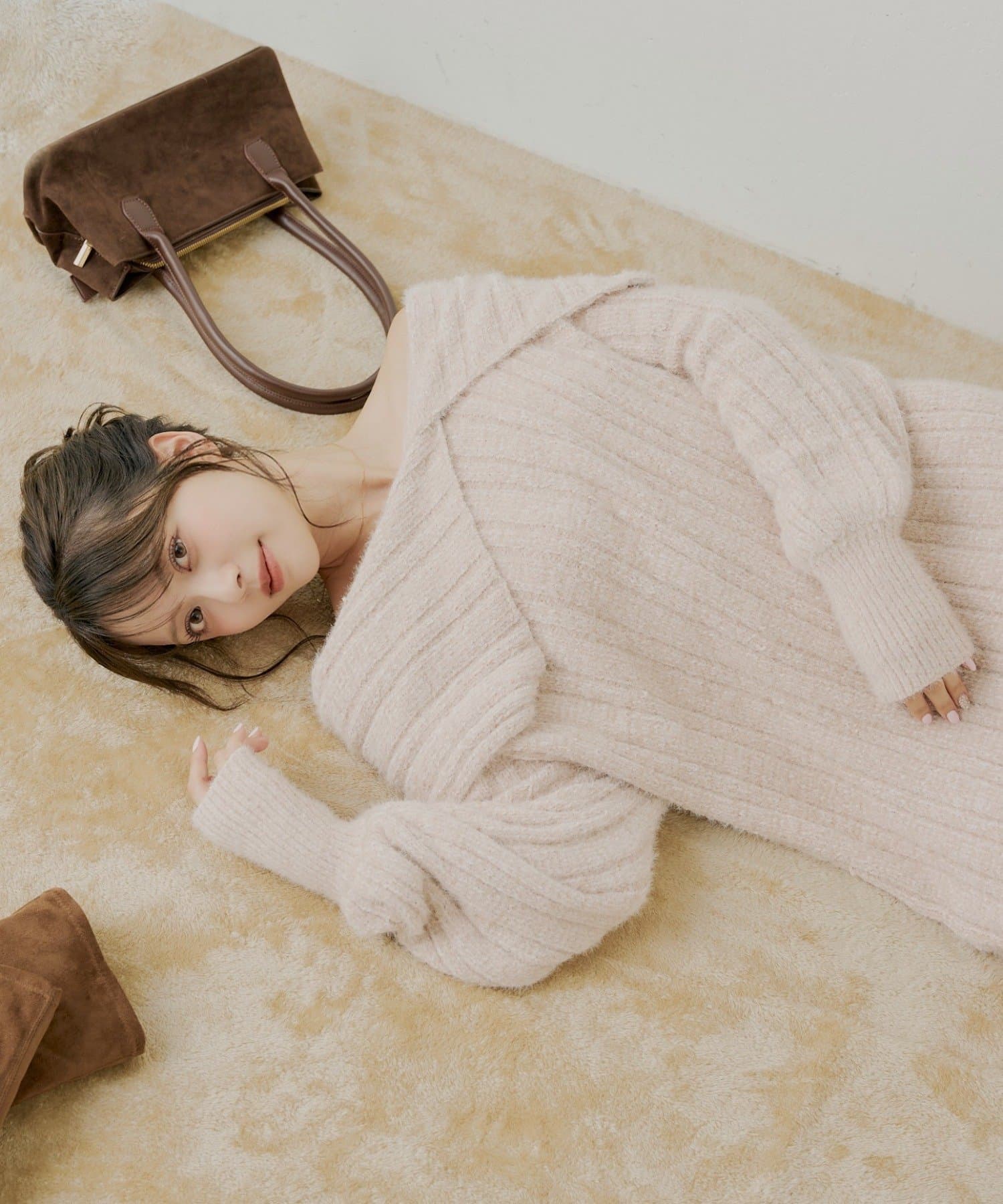 OUTLET(アウトレット) 【Chico】前後2wayシャギーオフショルミニワンピース