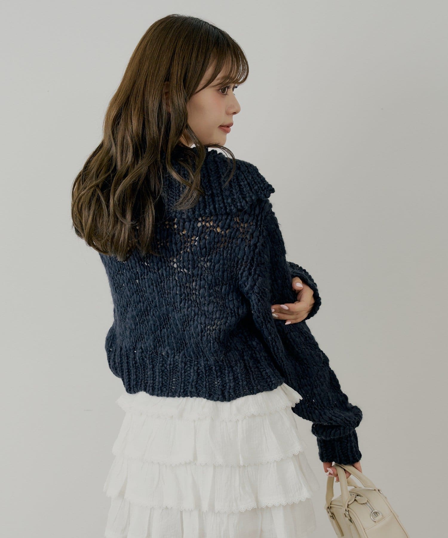 OUTLET(アウトレット) 【Chico】ローゲージアシメジップルーズニット