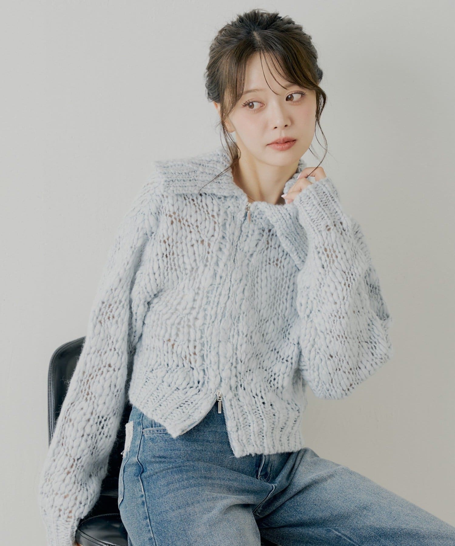 OUTLET(アウトレット) 【Chico】ローゲージアシメジップルーズニット