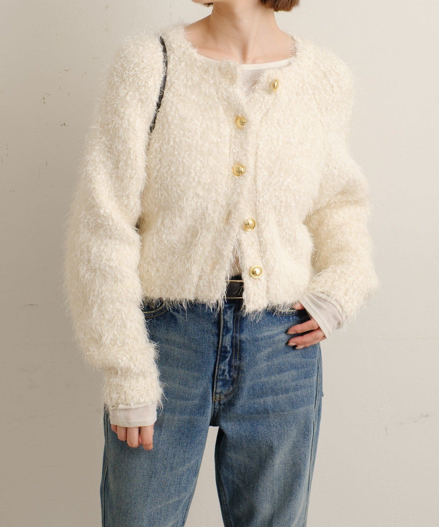 OUTLET(アウトレット) 【Omekashi】ラメモールニットカーディガン