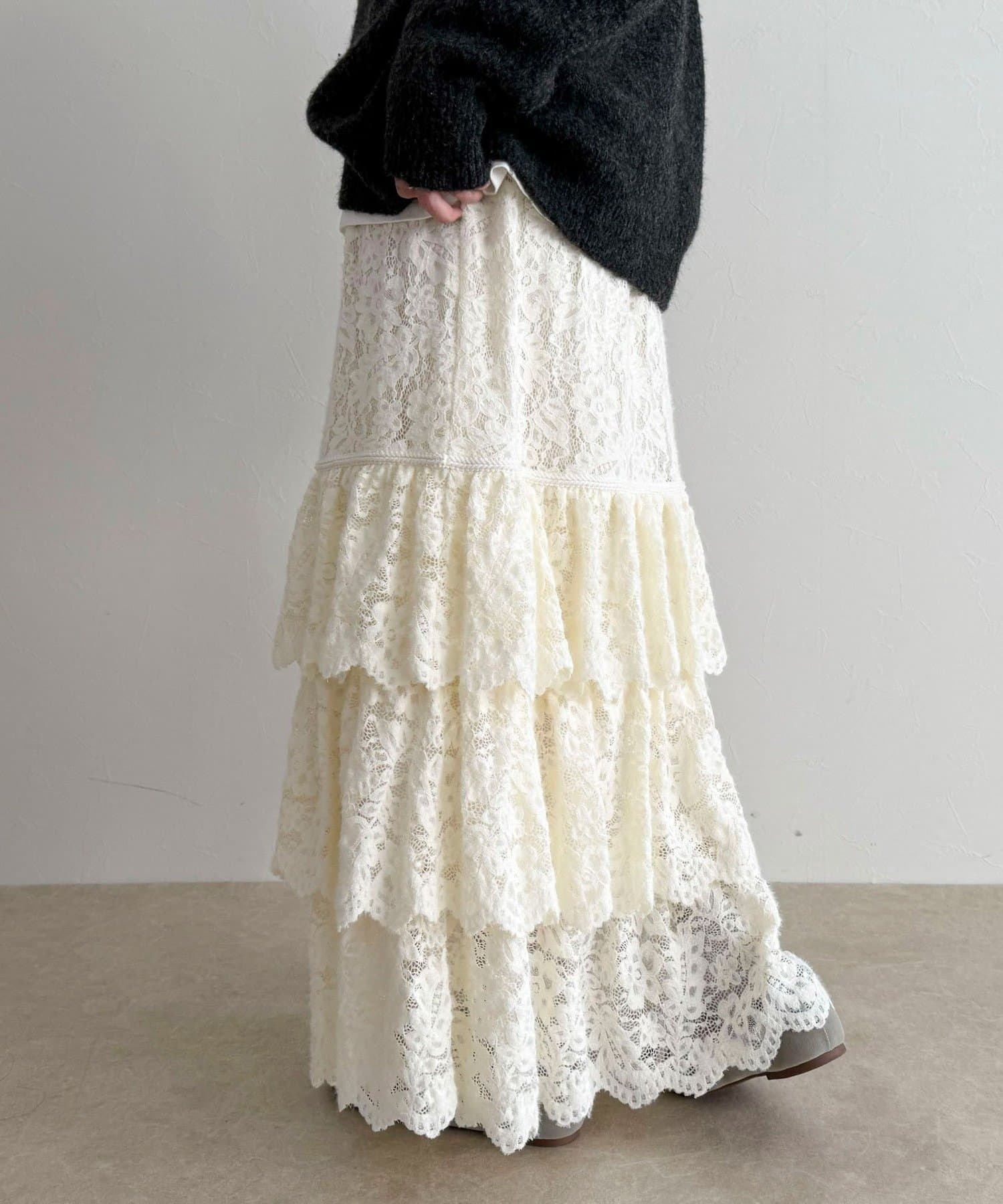 FREDY & GLOSTER(フレディ アンド グロスター) 起毛レースティアードスカート