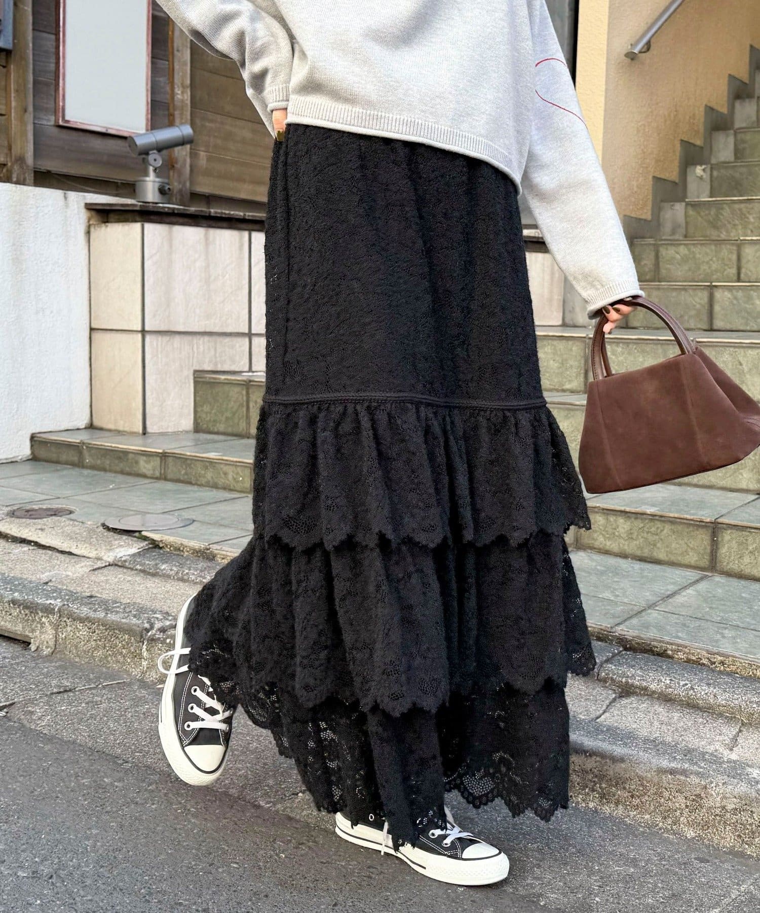 FREDY & GLOSTER(フレディ アンド グロスター) 起毛レースティアードスカート