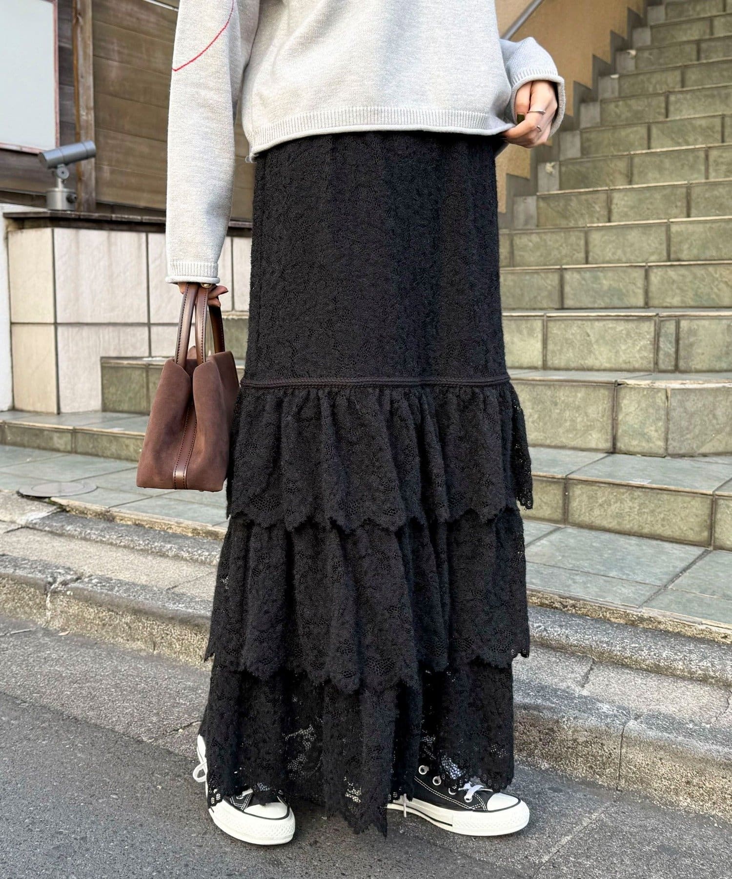 FREDY & GLOSTER(フレディ アンド グロスター) 起毛レースティアードスカート