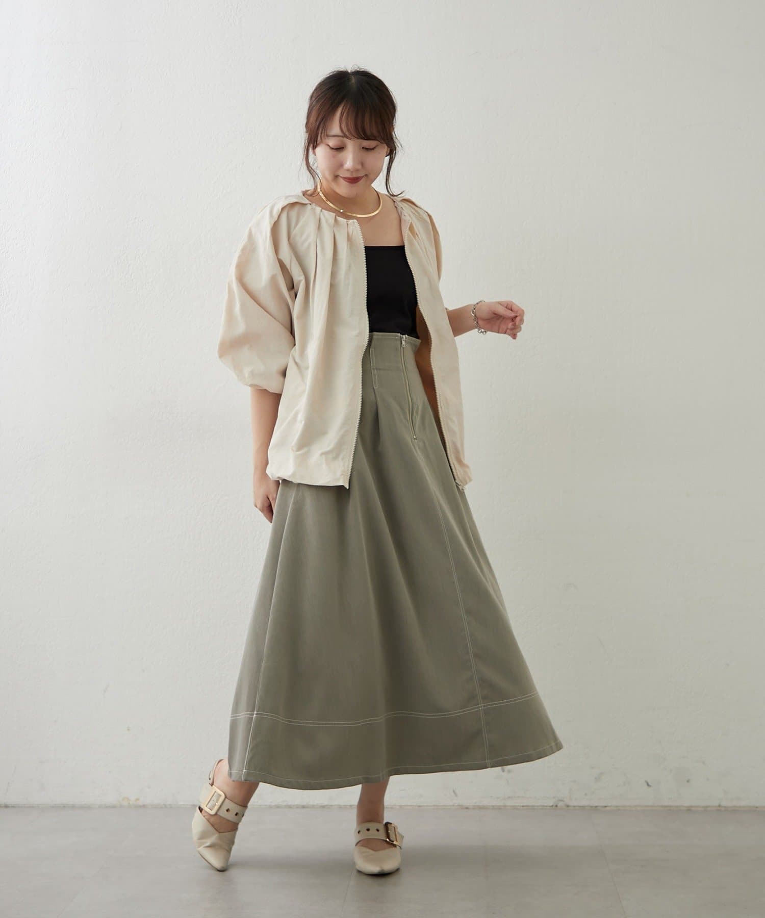 Remind me and forever(リマインドミーアンドフォーエバー) 足長効果◎フロントZIPフレアースカート