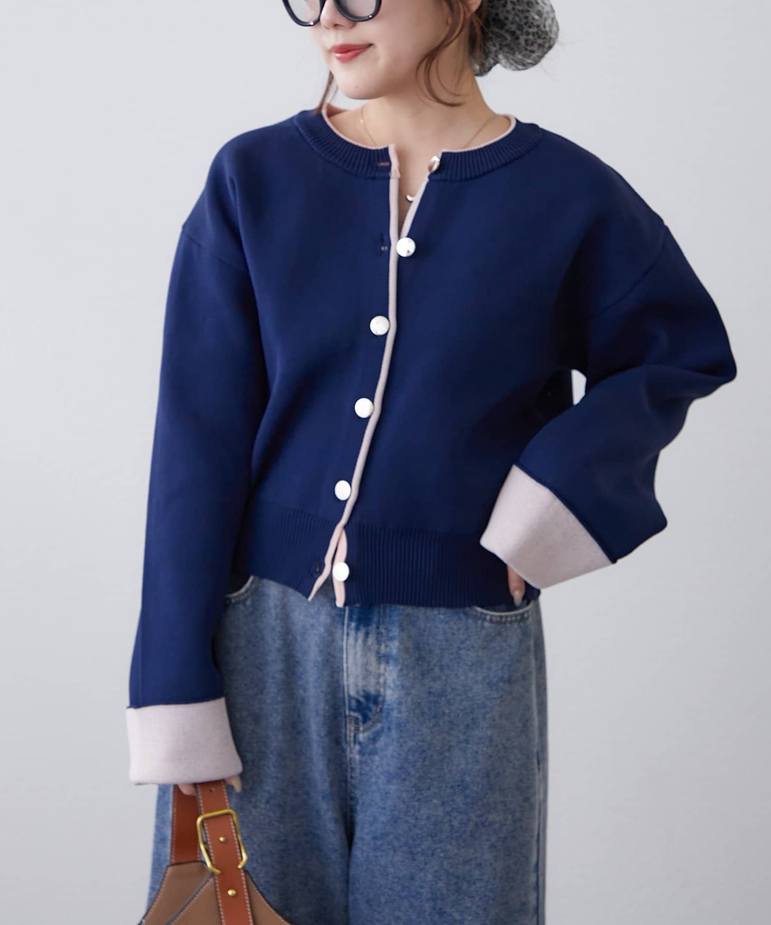 Remind me and forever(リマインドミーアンドフォーエバー) 【もちもち感が魅力】配色デザインスポンディッシュカーディガン