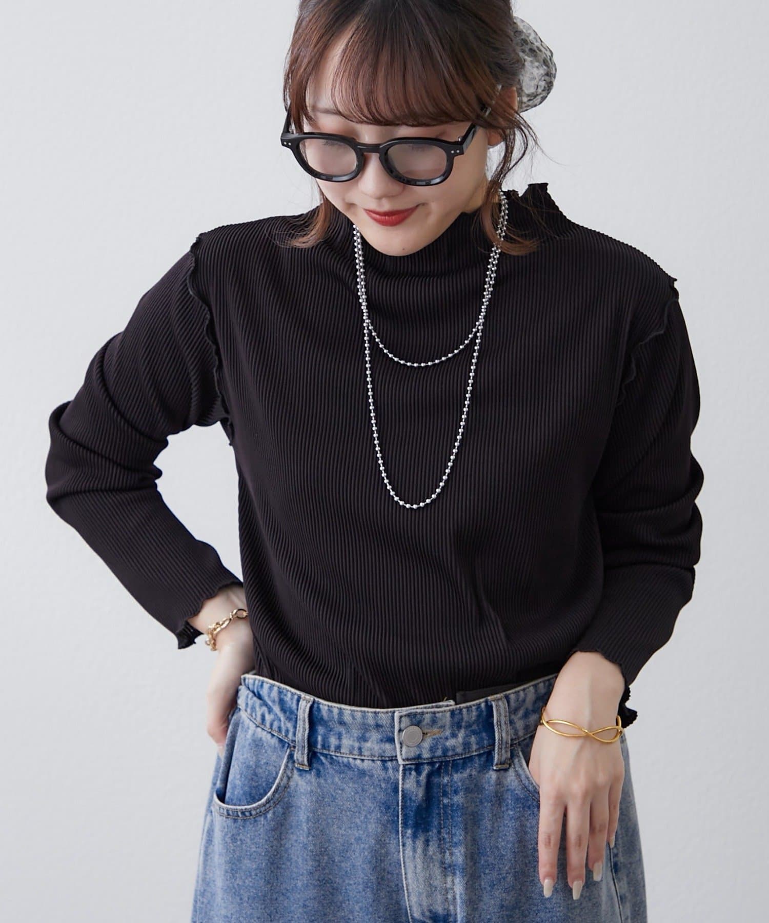 Remind me and forever(リマインドミーアンドフォーエバー) プリーツメローボトルネックプルオーバー