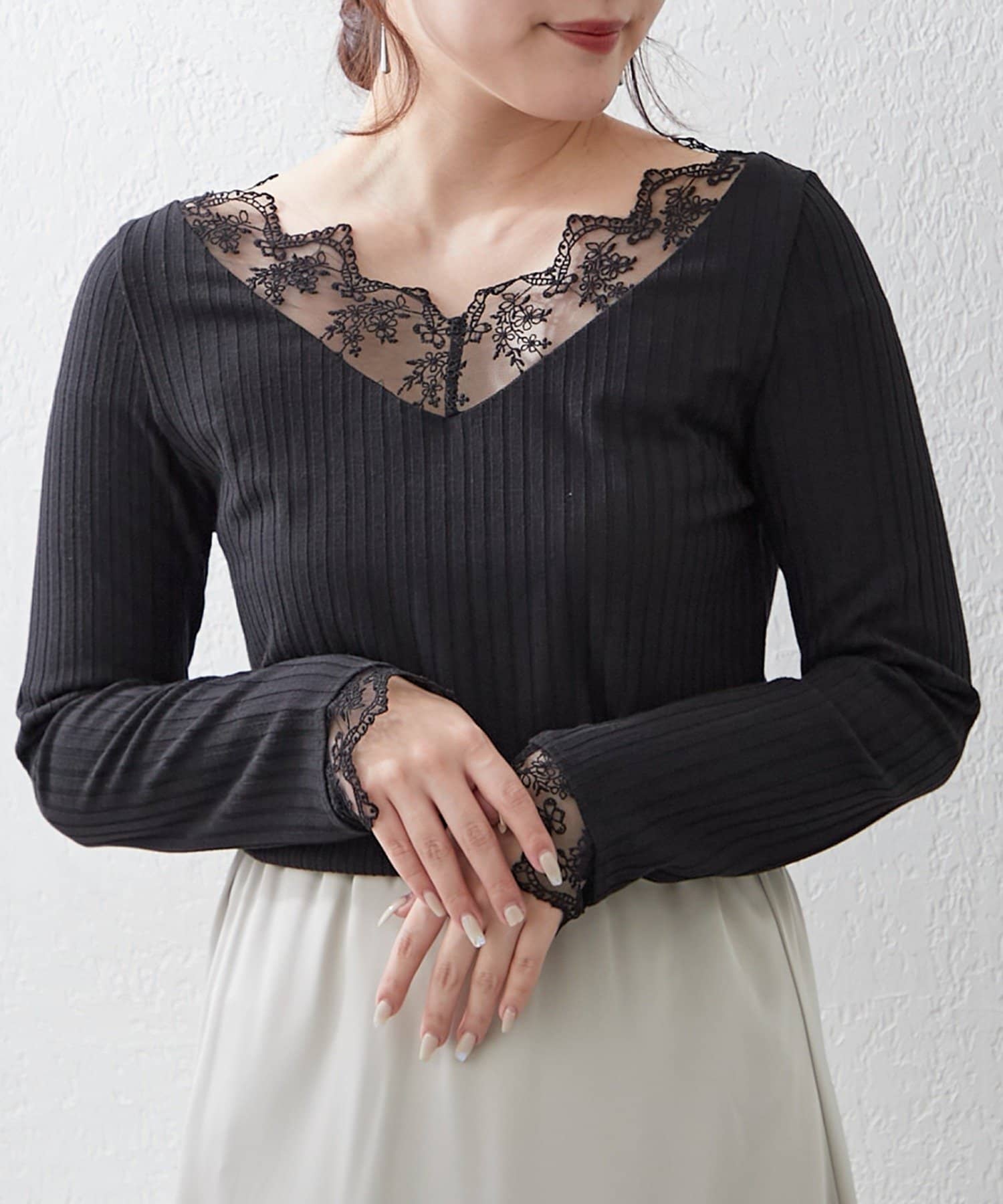 Remind me and forever(リマインドミーアンドフォーエバー) 定番アイテム！テレコVレース長袖プルオーバー