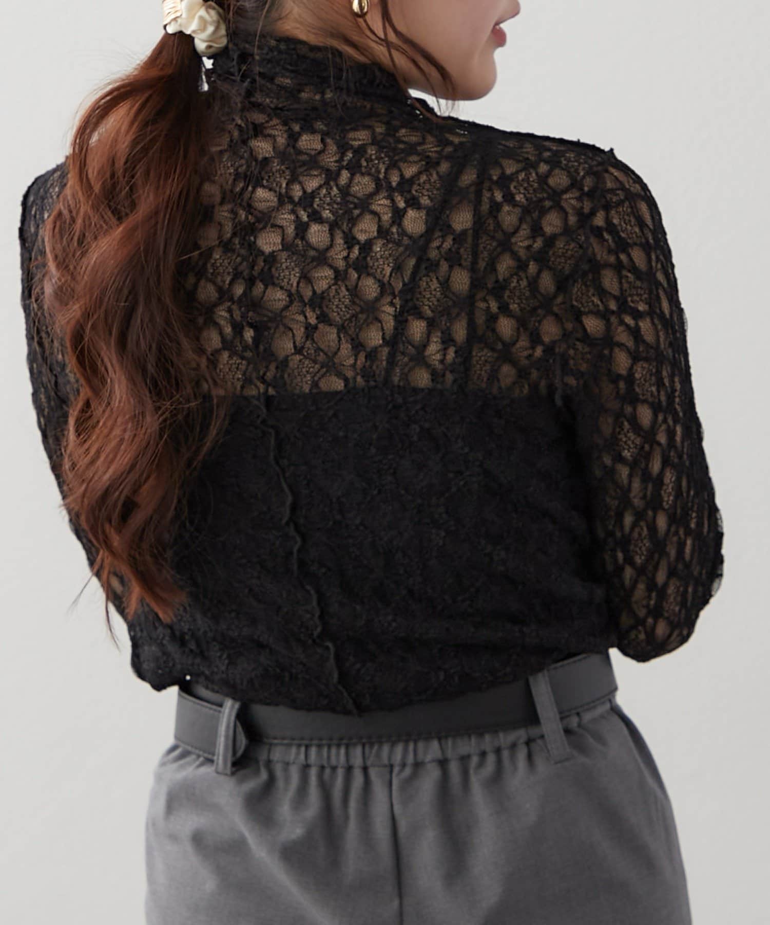 Remind me and forever(リマインドミーアンドフォーエバー) 伸縮性バツグン！レースボトルネックプルオーバー