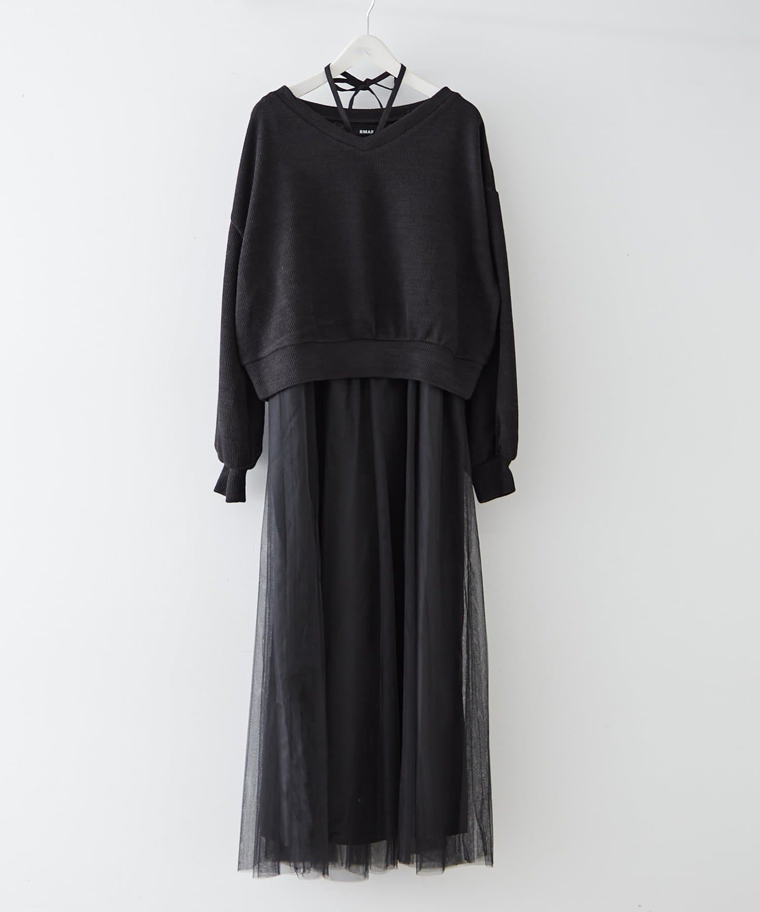 Remind me and forever(リマインドミーアンドフォーエバー) 【2枚SET】Vネックニット＋チュールキャミワンピース