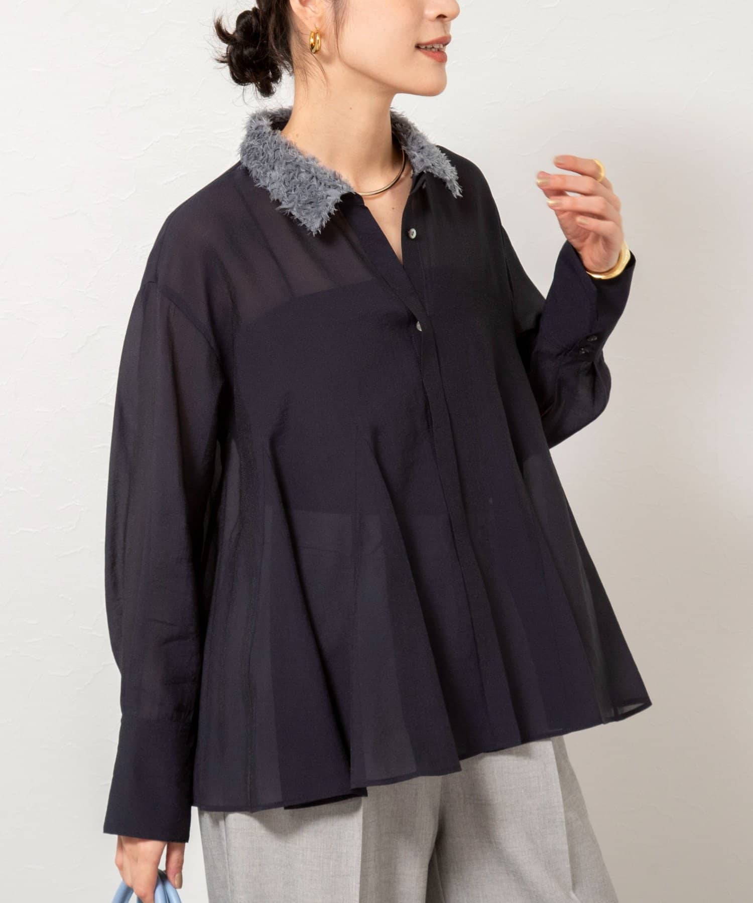 NOLLEY'S(ノーリーズ) チュール襟付オーガンジーフレアシャツブラウス