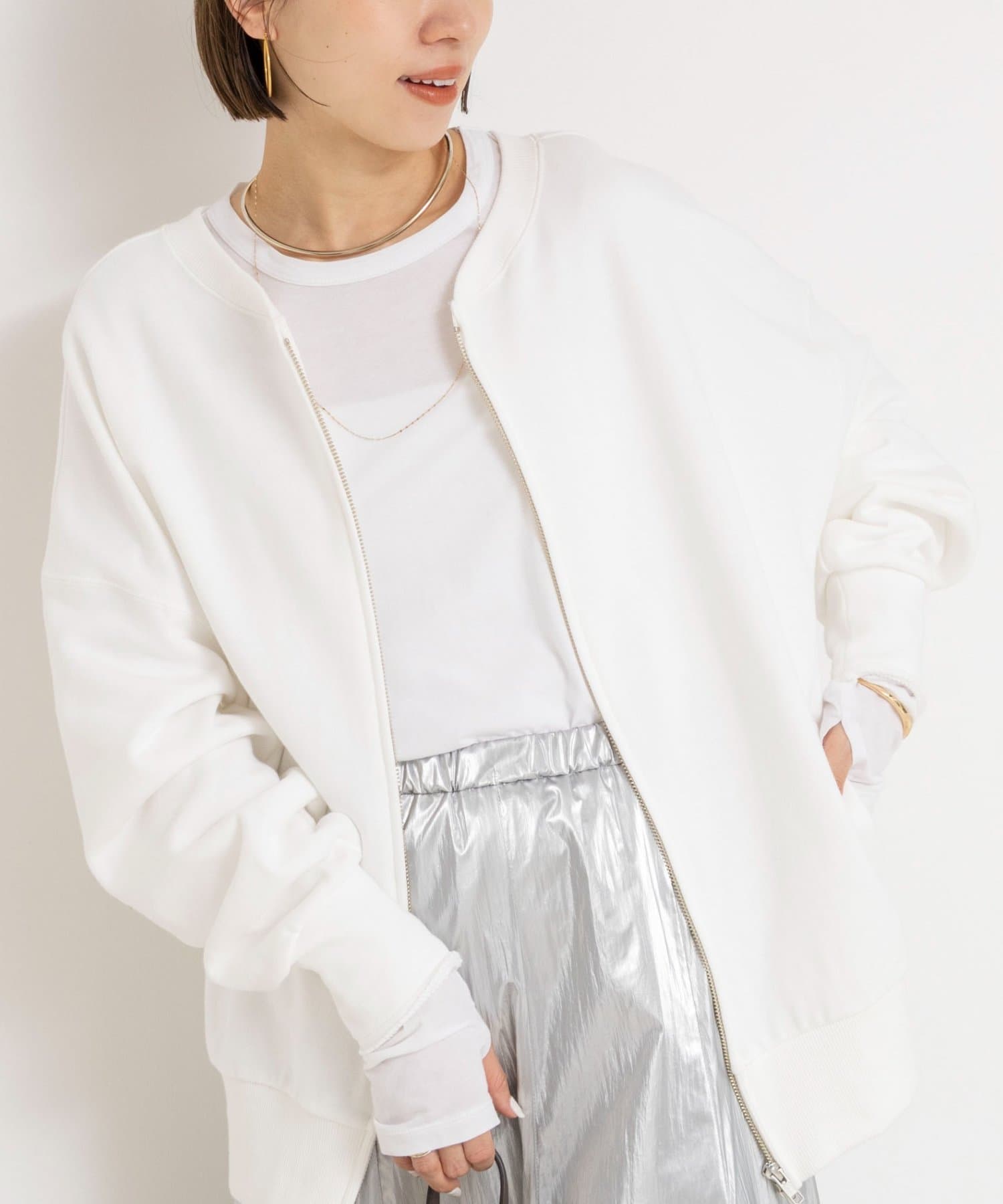 NOLLEY'S(ノーリーズ) ウォッシャブル2WAYロングジップスウェット