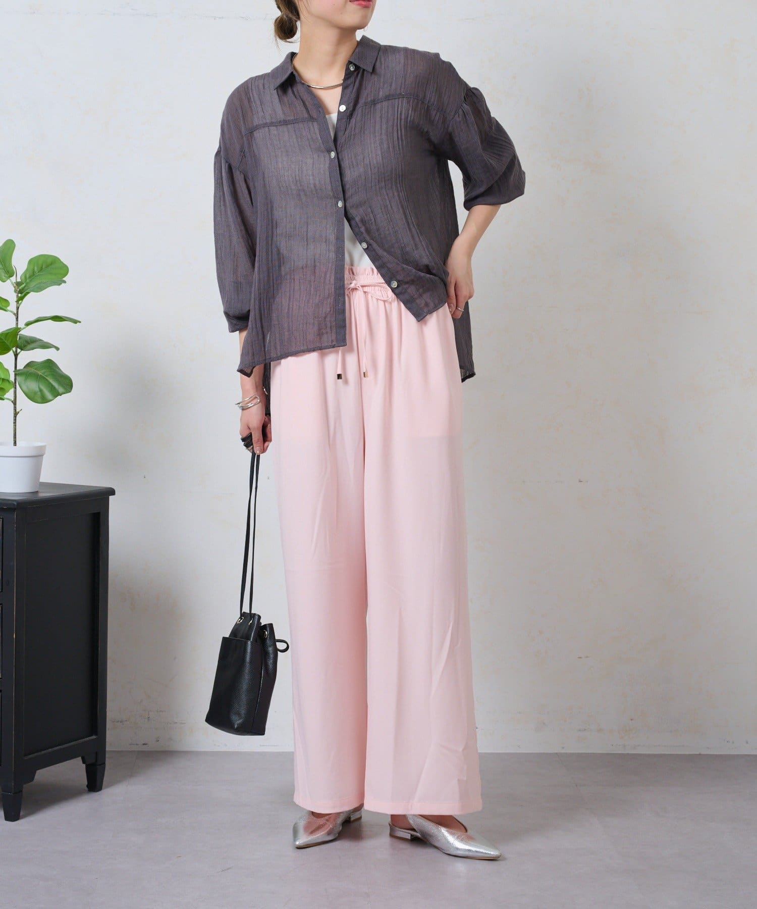 Jena　espace merveilleux(ジェナ　エスパスメルヴェイユ) リボン付きジョーゼットパンツ