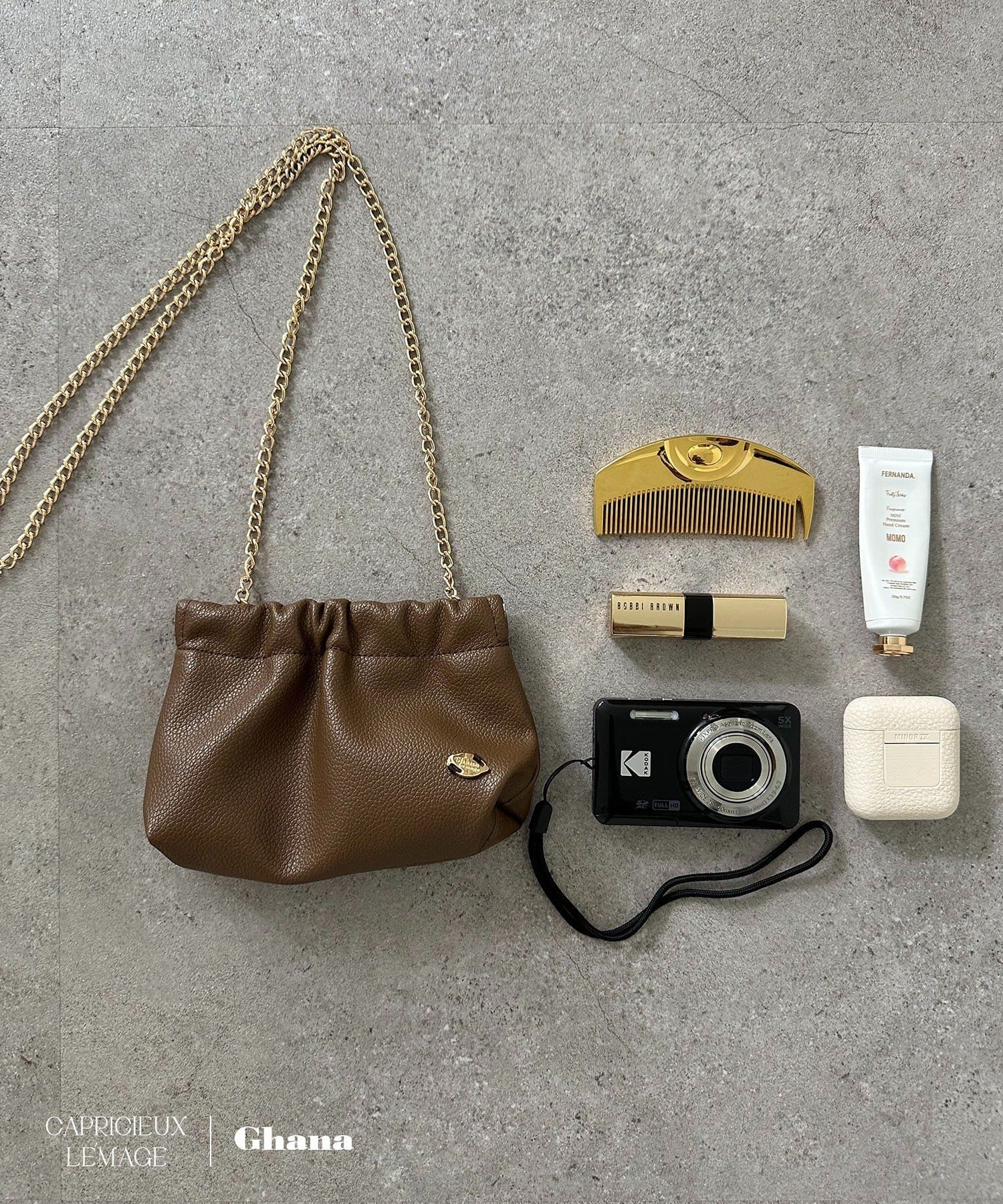 CAPRICIEUX LE'MAGE(カプリシュレマージュ) 【母の日/Ghana×LE'MAGE限定色ブラウン】チェーンギャザーポーチバッグ