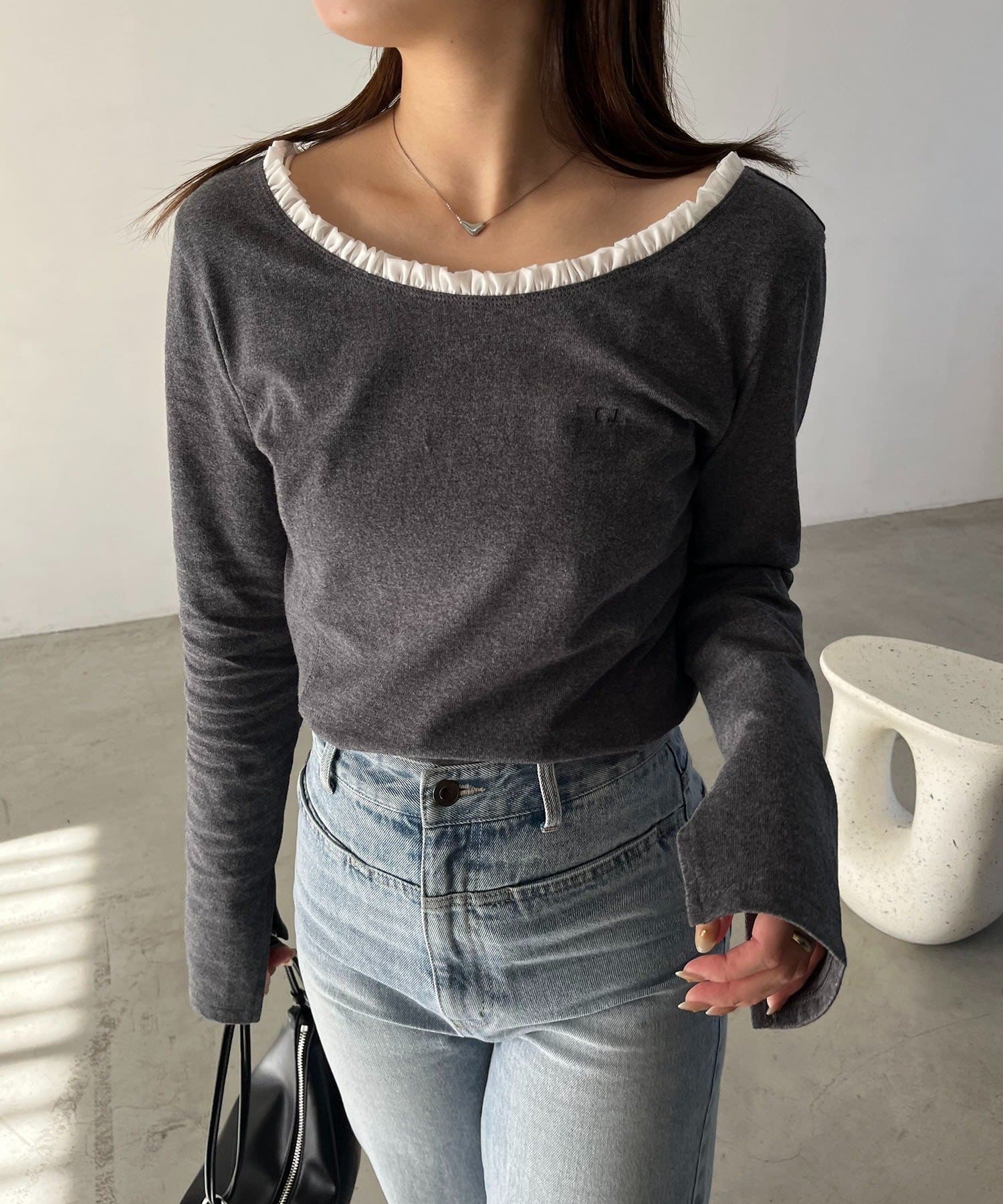 CAPRICIEUX LE'MAGE(カプリシュレマージュ) 〈C.L〉フリル襟ボートネックTシャツ