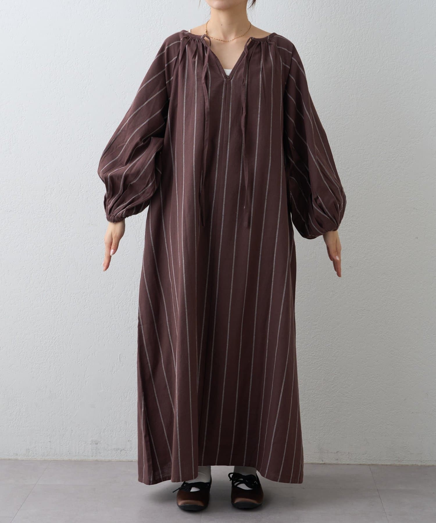 CIAOPANIC TYPY(チャオパニックティピー) 【india】綿麻ボリュームスリーブワンピース