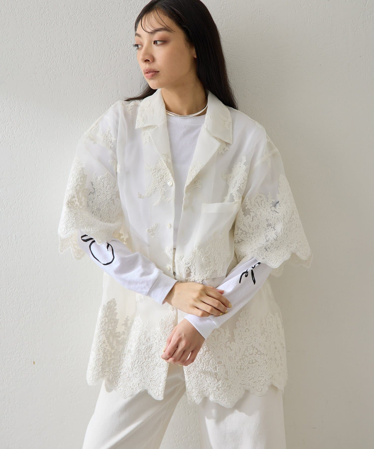 Whim Gazette(ウィム ガゼット) オーガンジーレースシャツ