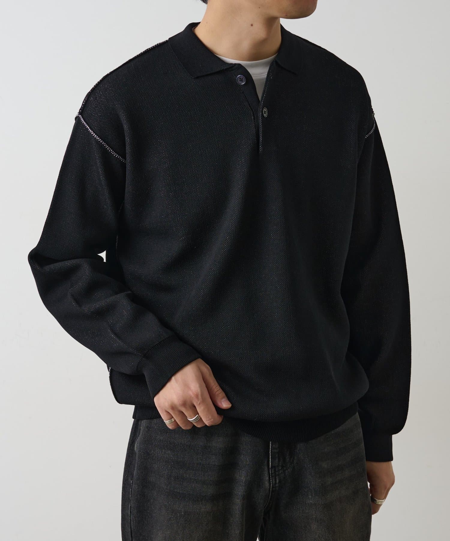 COLONY 2139(コロニー トゥーワンスリーナイン) 配色アウトリンキングニットポロ