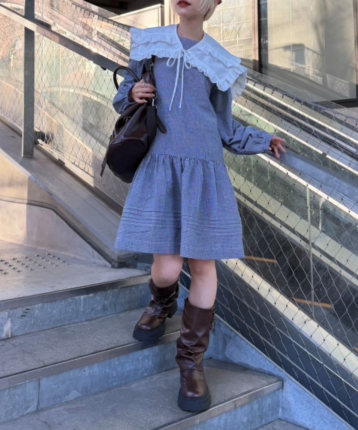 w closet(ダブルクローゼット) 衿付きミニワンピース