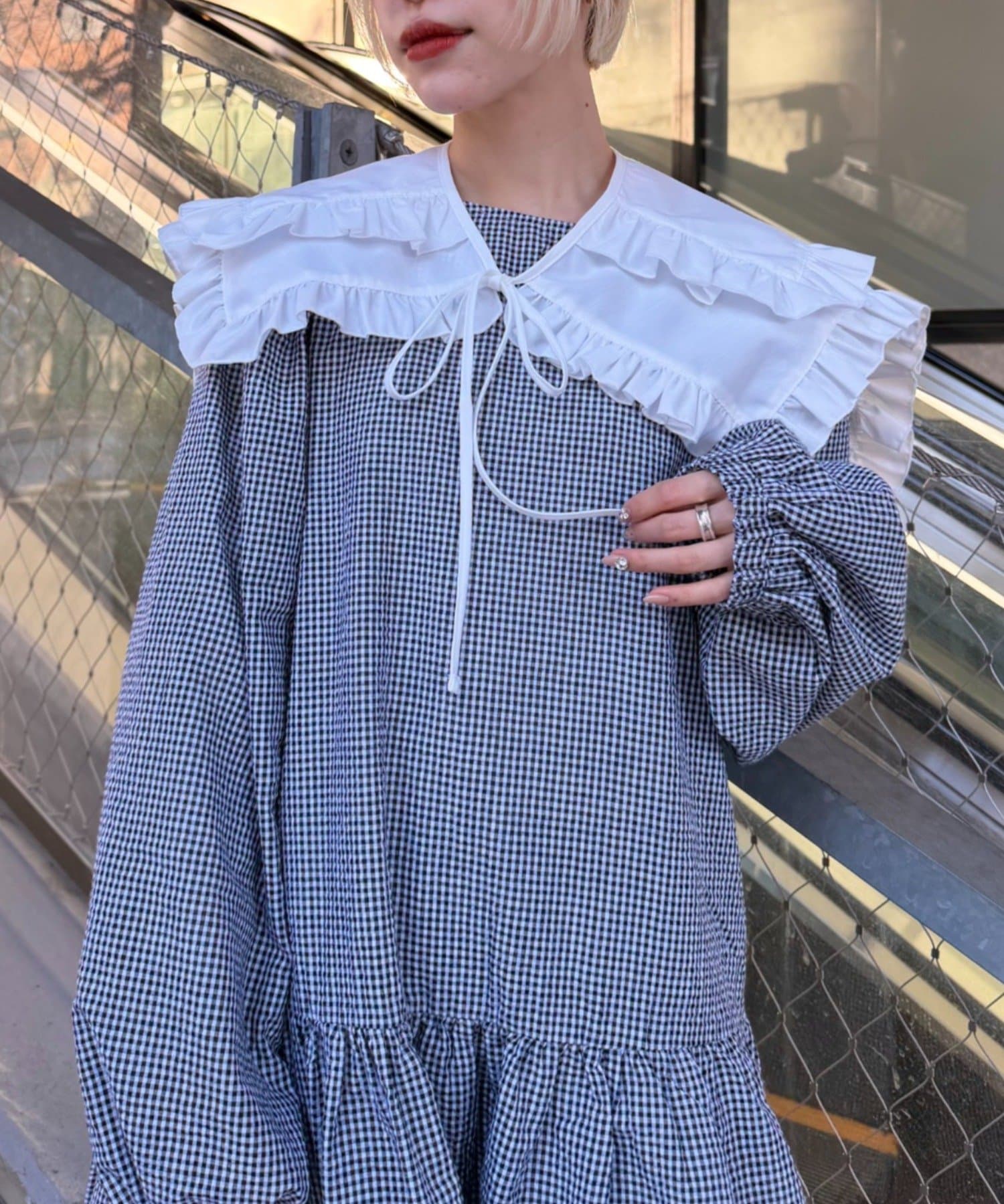 w closet(ダブルクローゼット) 衿付きミニワンピース