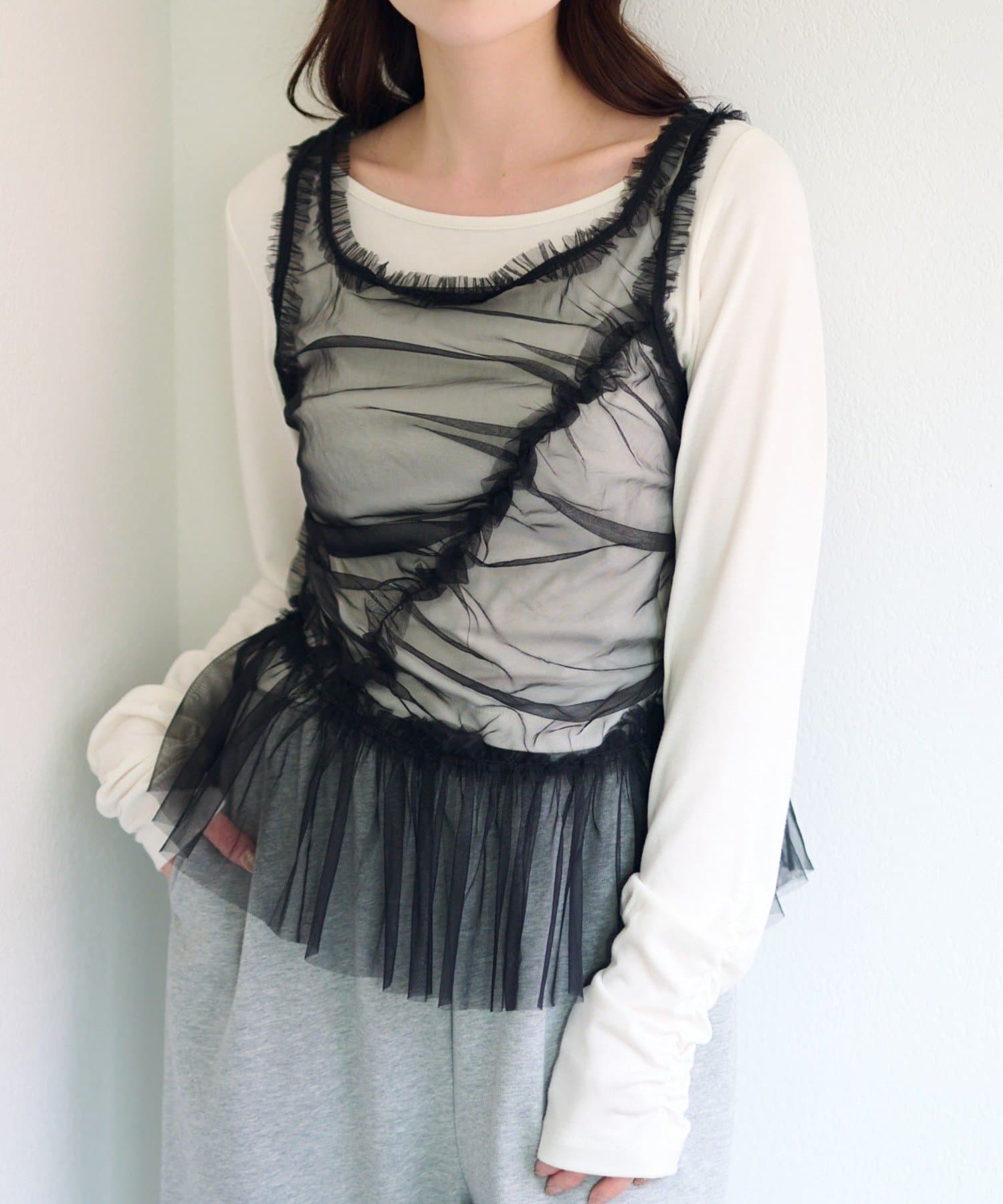 Kastane(カスタネ) 【2.7(土)11:00〜2.8(日)ポイントUP開催/2026SSカタログ】チュールビスチェ×ロンTeeSET