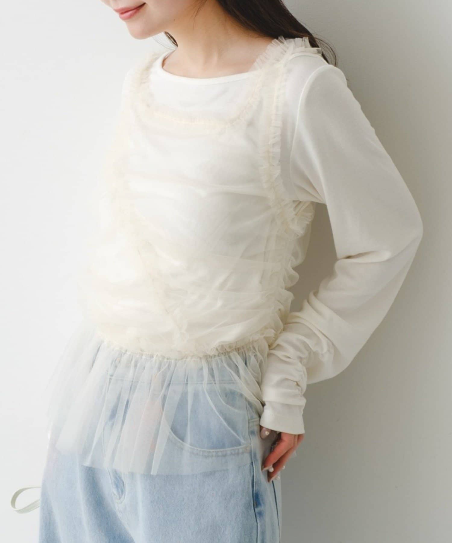 Kastane(カスタネ) 【2.7(土)11:00〜2.8(日)ポイントUP開催/2026SSカタログ】チュールビスチェ×ロンTeeSET