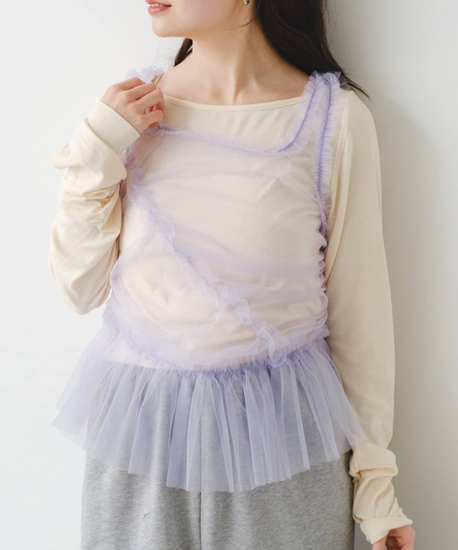 Kastane(カスタネ) 【2.7(土)11:00〜2.8(日)ポイントUP開催/2026SSカタログ】チュールビスチェ×ロンTeeSET