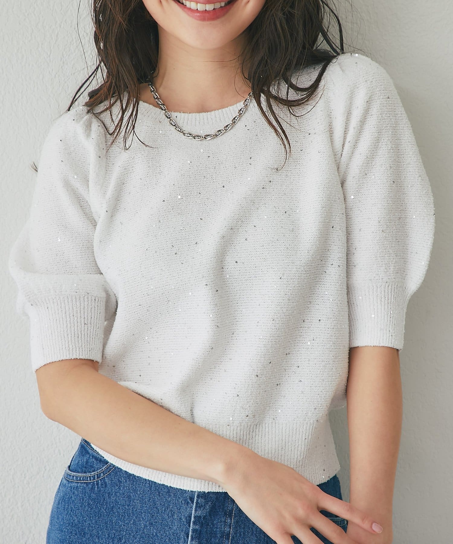 La boutique BonBon(ラブティックボンボン) ブークレスパンコールパフスリーブニット