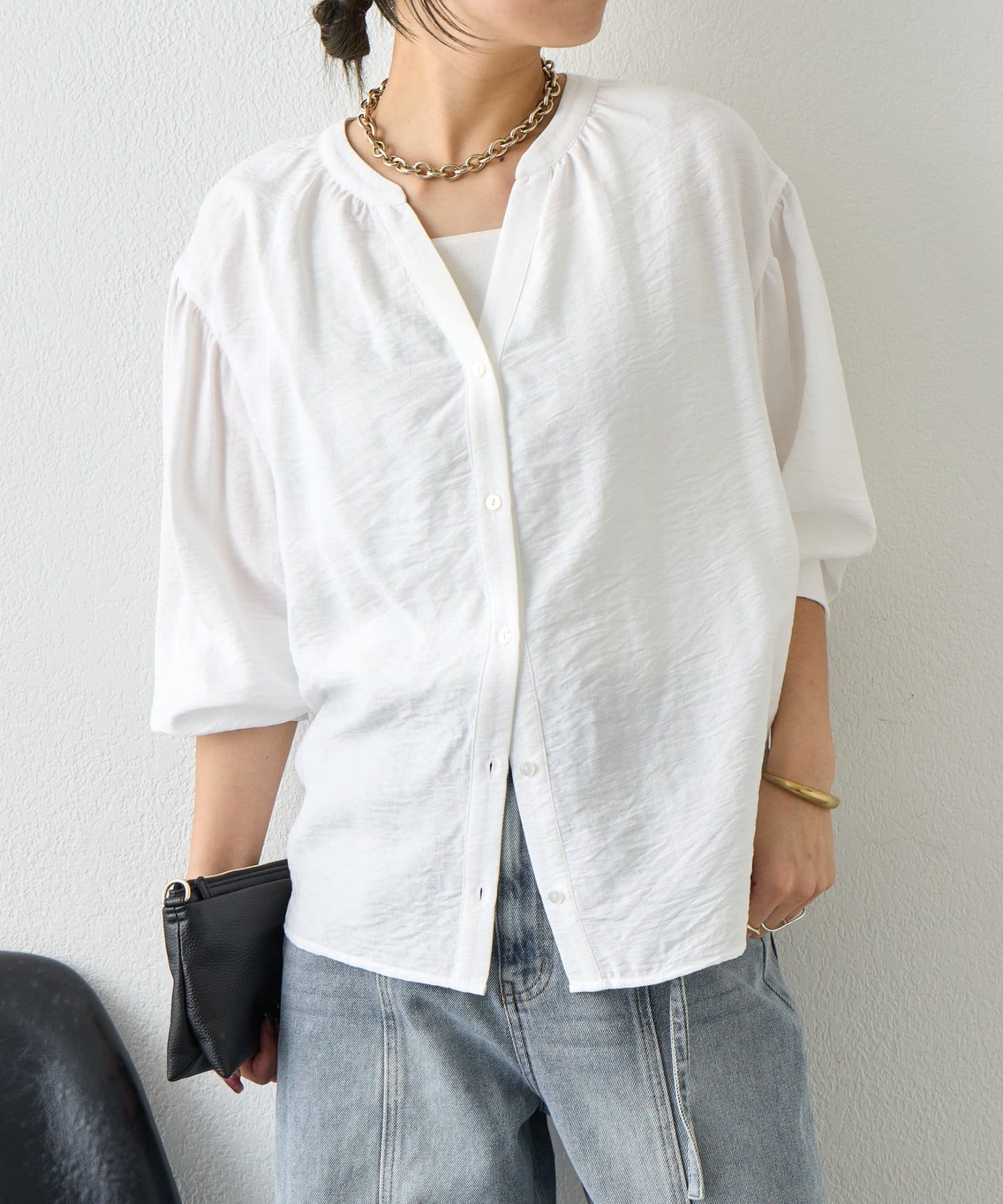 Jena　espace merveilleux(ジェナ　エスパスメルヴェイユ) 【昨年大ヒットが再登場】リネンライクスキッパーブラウス