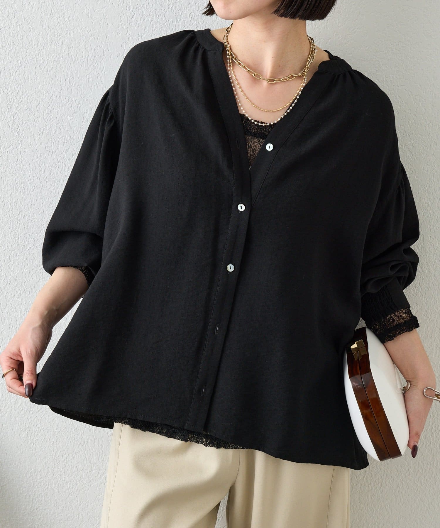 Jena　espace merveilleux(ジェナ　エスパスメルヴェイユ) 【昨年大ヒットが再登場】リネンライクスキッパーブラウス