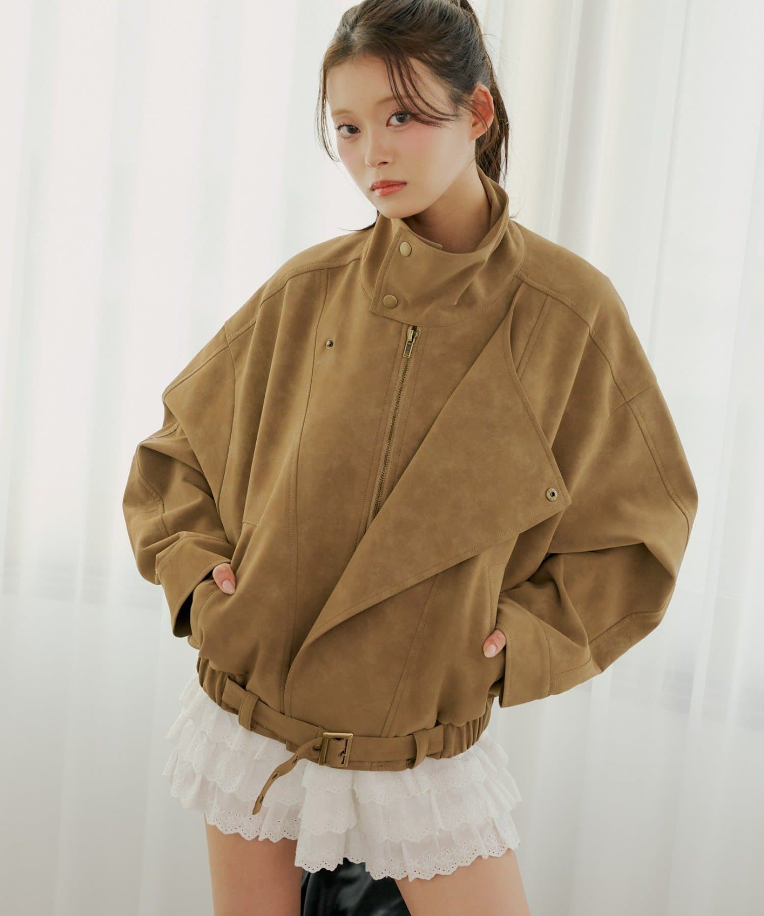 Chico(チコ) スタンドカラーレザールーズジャケット