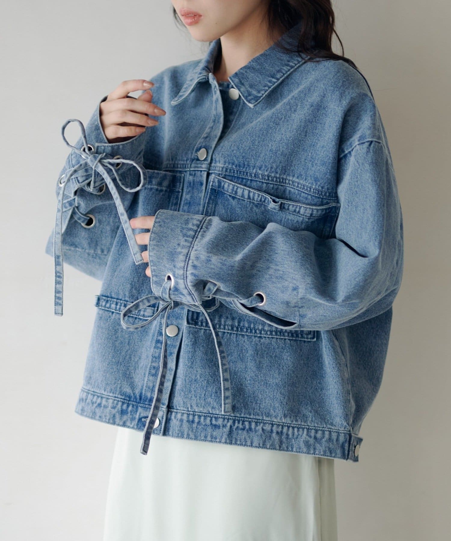 Kastane(カスタネ) 【リボン取り外し可/SETUP対応】デニムリボンジャケット